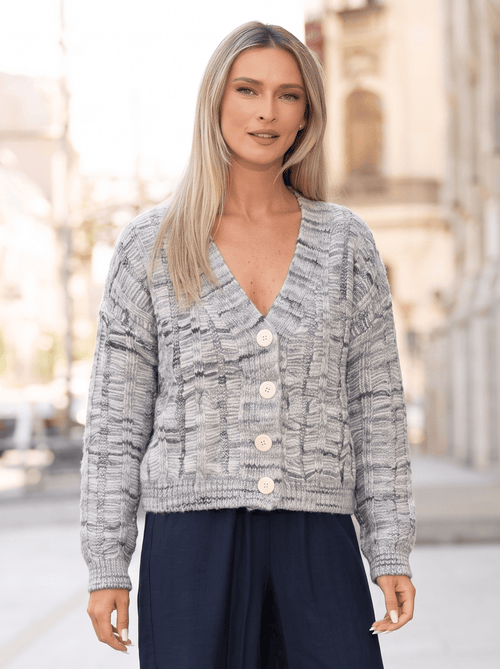 Cardigan damă gri melanj cu model texturat Ilinca Natalee