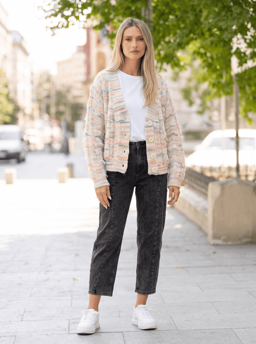 Cardigan damă ivoire cu tricot texturat Melin Natalee