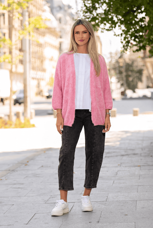 Cardigan damă roz cu croi lejer Evelina Natalee