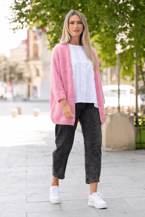 Cardigan damă roz cu croi lejer Evelina Natalee