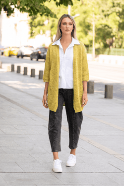 Cardigan oversize tricotat, cu mâneci balon, galben muștar Natalee
