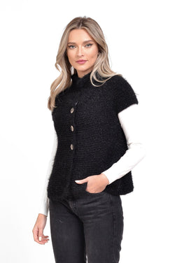 Natalee Fashion Pulovere si Cardigane Cardigan scurt cu nasturi negru Catinca