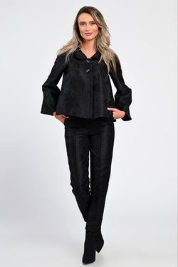 Compleu damă elegant negru cu jachetă și pantaloni Natalee