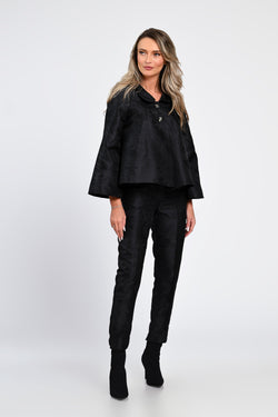 Compleu damă elegant negru cu jachetă și pantaloni Natalee