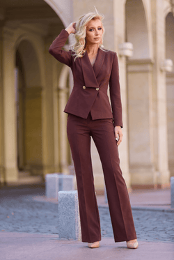 Compleu damă maro cu sacou cu pantaloni Adela Natalee
