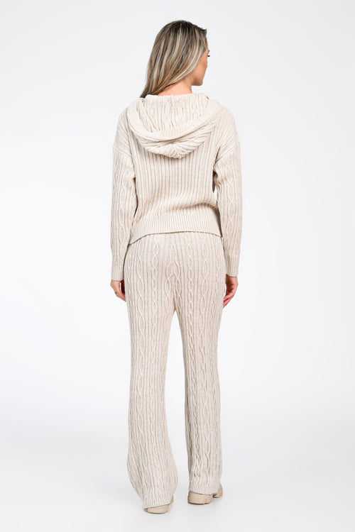 Compleu damă tricotat bej cu model torsade Natalee Fashion