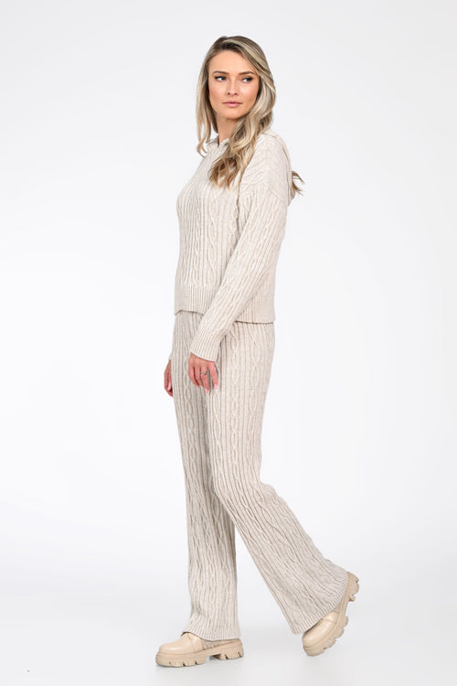 Compleu damă tricotat bej cu model torsade Natalee Fashion