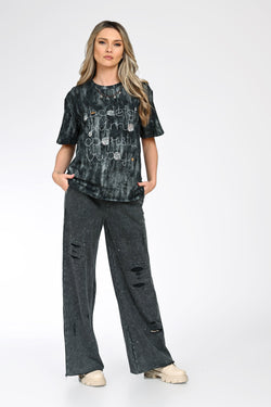 Compleul din bumbac cu imprimeu Lotus Natalee Fashion