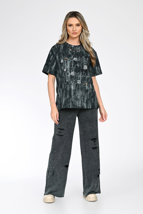 Compleul din bumbac cu imprimeu Lotus Natalee Fashion