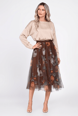 Fustă damă midi din tulle cu imprimeu floral Ariana Natalee