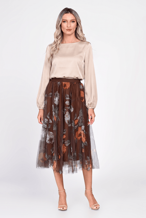 Fustă damă midi din tulle cu imprimeu floral Ariana Natalee