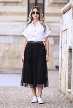Fustă damă midi neagră din tulle cu perle Sabina Natalee Fashion