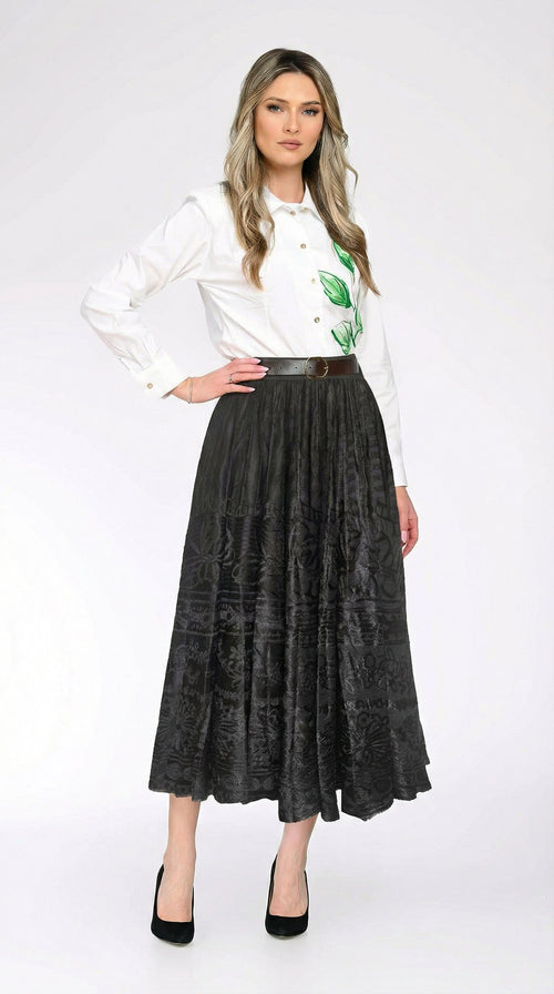 Fusta dama neagra insertie catifea Natalee Fashion