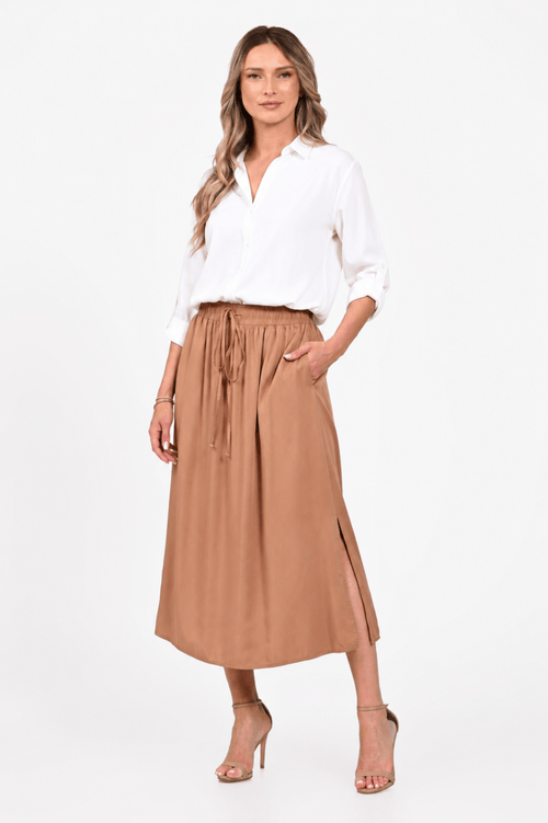 Fusta Eranthe midi vaporoasa bej camel Eranthe