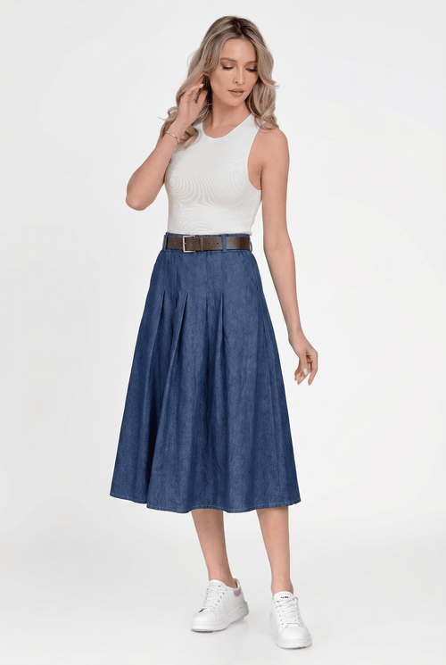 Fustă midi din denim Alessa Natalee Fashion