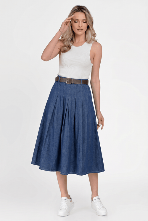 Fustă midi din denim Alessa Natalee Fashion