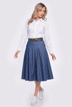 Fustă midi din denim Alessa Natalee Fashion