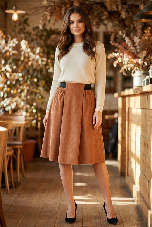 Fustă midi din raiat Plus cu buzunare – Daria Natalee