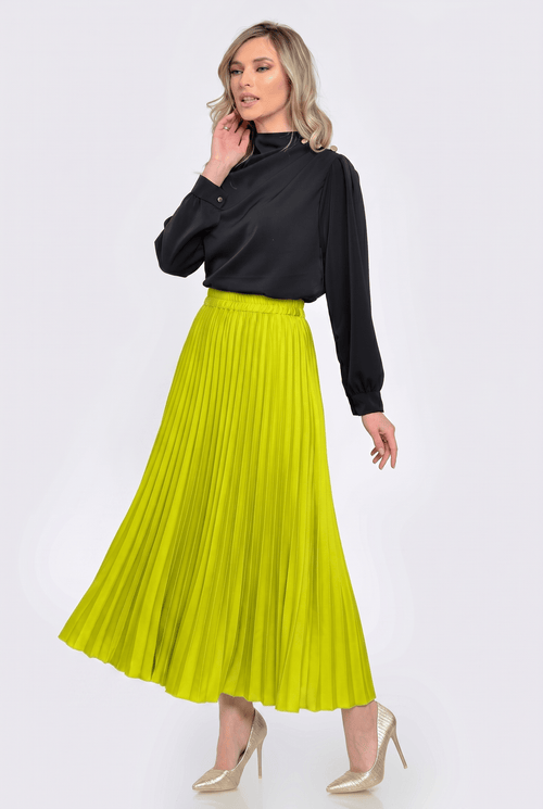 Fustă plisată verde lime midi cu talie elastică damă Natalee