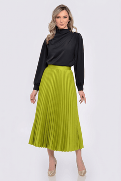Fustă plisată verde lime midi cu talie elastică damă Natalee