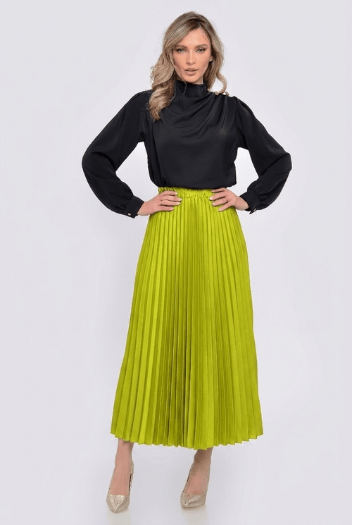 Fustă plisată verde lime midi cu talie elastică damă Natalee