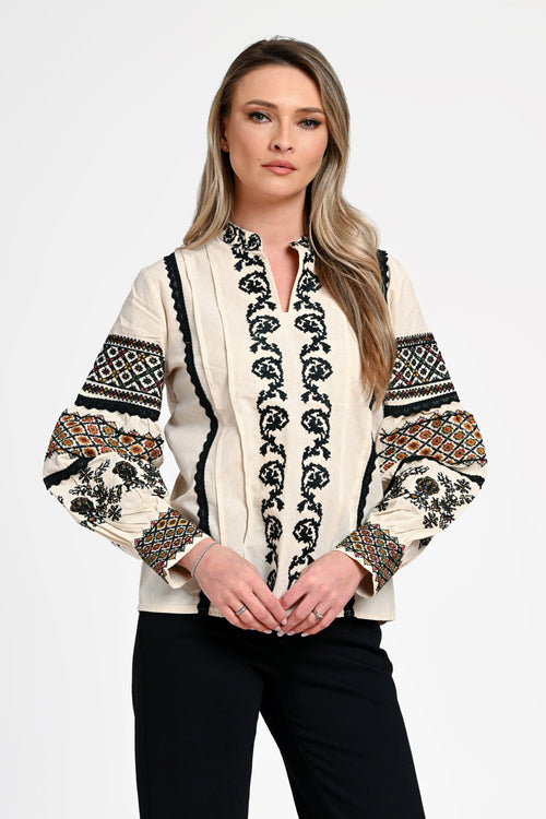 Ie damă crem cu broderie tradițională Elena Ethno Natalee Fashion