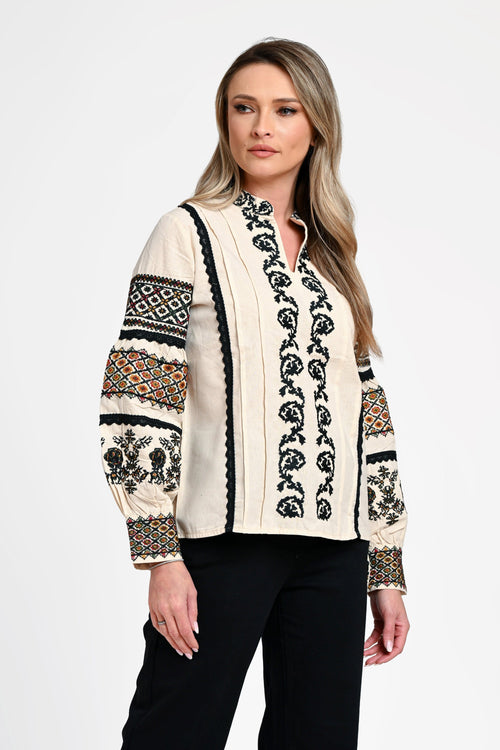 Ie damă crem cu broderie tradițională Elena Ethno Natalee Fashion
