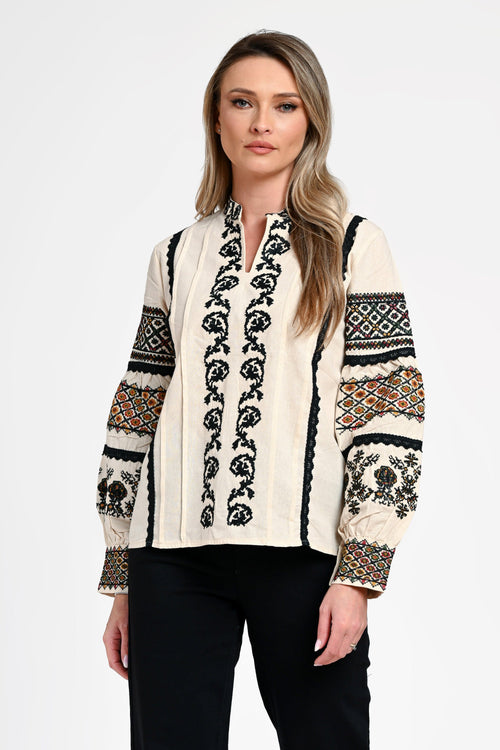 Ie damă crem cu broderie tradițională Elena Ethno Natalee Fashion