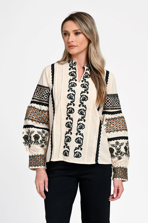 Ie damă crem cu broderie tradițională Elena Ethno Natalee Fashion