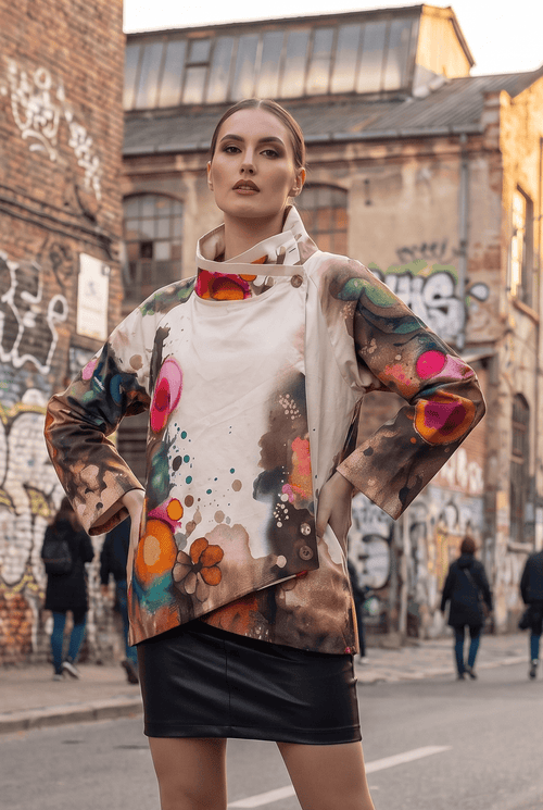 Jachetă damă crem cu imprimeu abstract floral Natalee