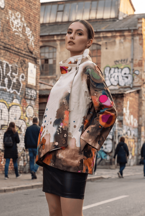 Jachetă damă crem cu imprimeu abstract floral Natalee