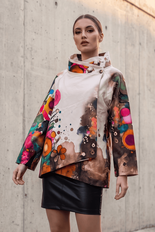 Jachetă damă crem cu imprimeu abstract floral Natalee