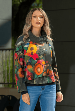 Jachetă damă kaki cu imprimeu multicolor Amira Natalee