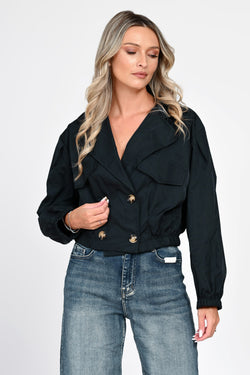Jachetă damă neagră scurtă cu buzunare Amira Natalee Fashion