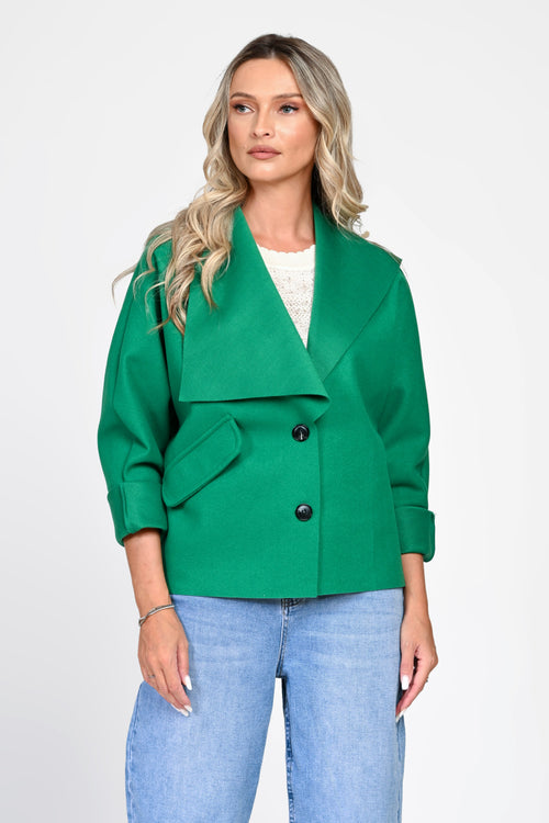 Jachetă damă verde cu guler amplu Delia Natalee Fashion