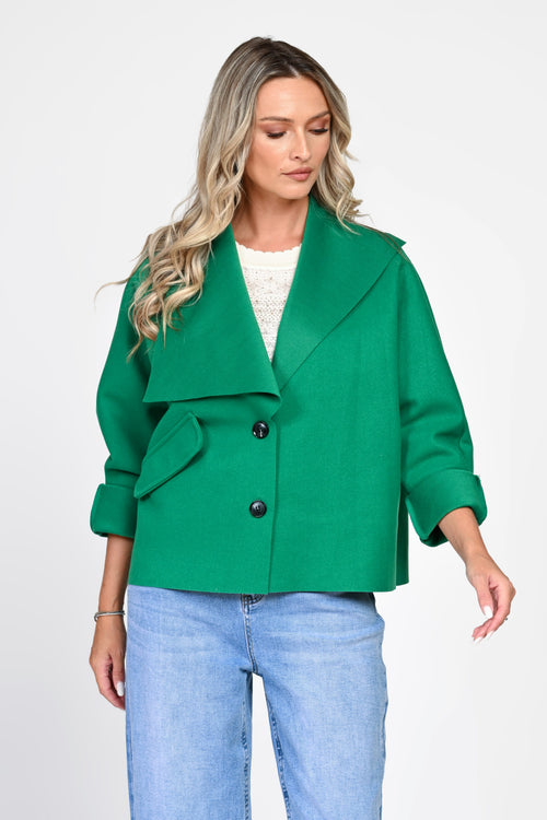 Jachetă damă verde cu guler amplu Delia Natalee Fashion