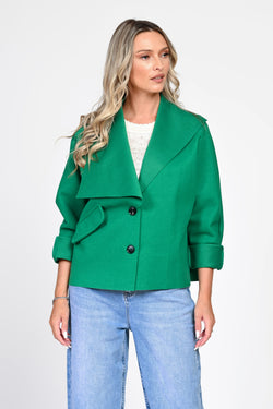 Jachetă damă verde cu guler amplu Delia Natalee Fashion