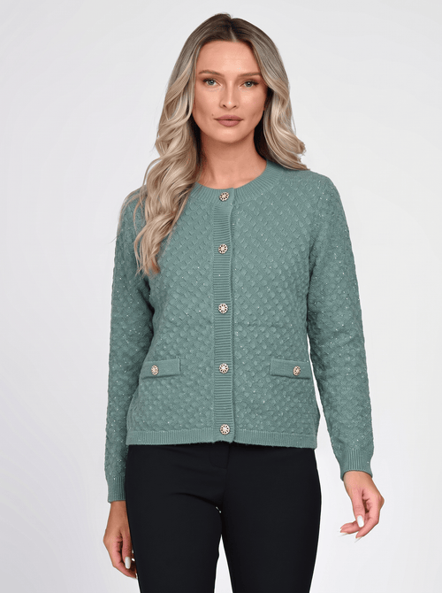 Jachetă damă verde cu inserții de lurex Adelina Natalee