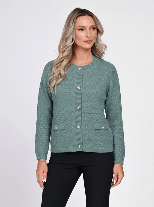 Jachetă damă verde cu inserții de lurex Adelina Natalee