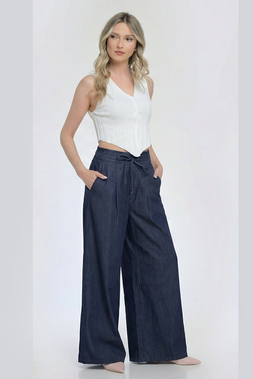 Pantalon damă wide leg bleumarin Monaco Natalee