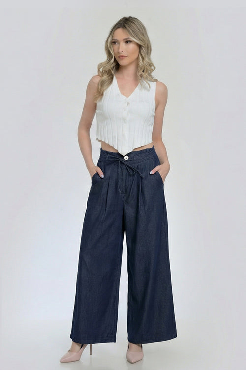 Pantalon damă wide leg bleumarin Monaco Natalee
