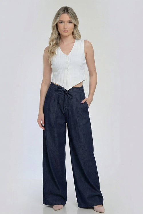 Pantalon damă wide leg bleumarin Monaco Natalee