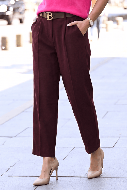 Pantaloni damă bordo cu pense și talie înaltă Dalia Natalee