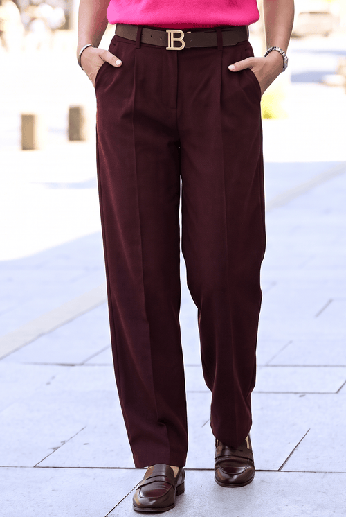 Pantaloni damă bordo cu pense și talie înaltă Dalia Natalee