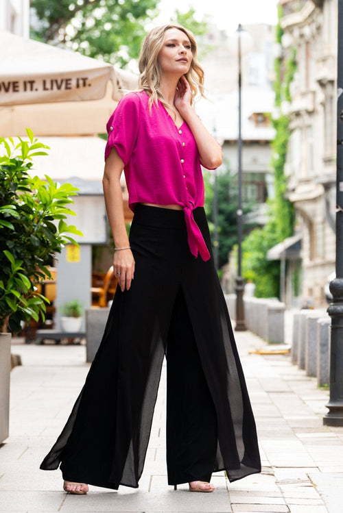 Natalee Fashion Pantaloni Pantaloni dama palazzo din voal negru