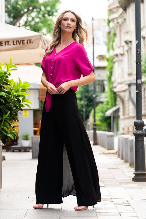 Natalee Fashion Pantaloni Pantaloni dama palazzo din voal negru