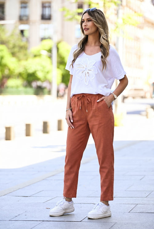 Pantaloni damă terracotta casual cu șnur în talie – Daria Natalee