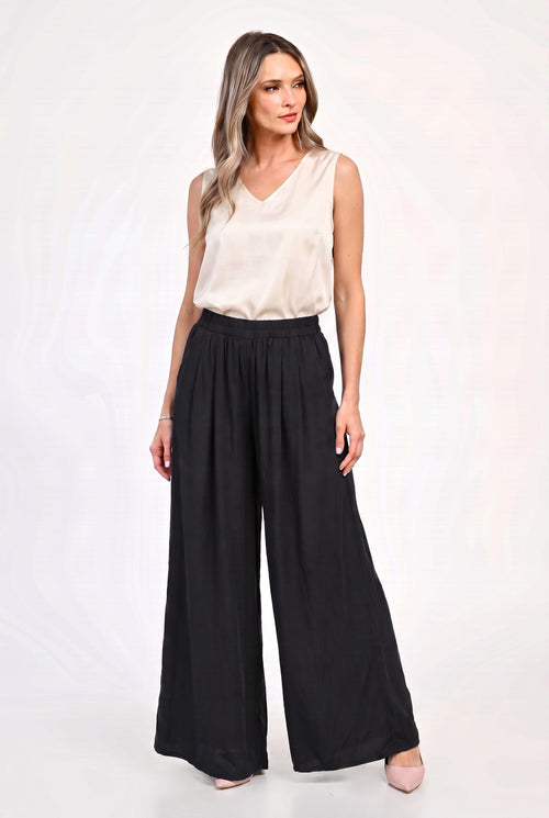Pantaloni palazzo damă cu talie elastică Daria M / negru Natalee