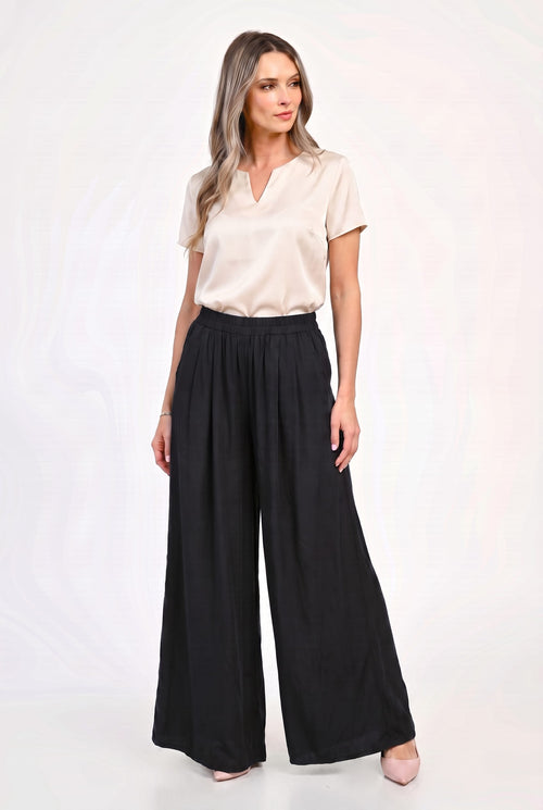 Pantaloni palazzo damă cu talie elastică Daria S / negru Natalee
