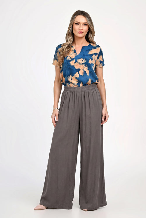 Pantaloni palazzo damă cu talie elastică Mara Natalee